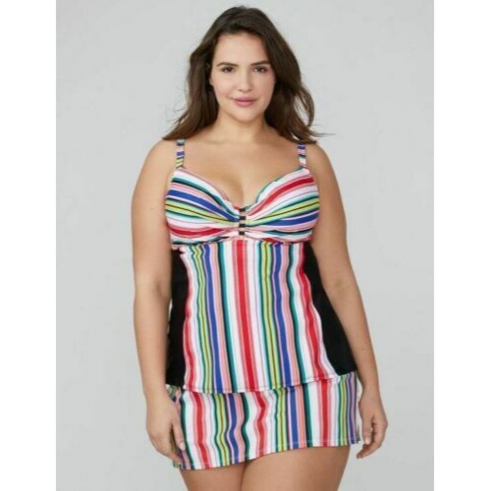 Cacique Swim by Lane‎ Bryant Striped Underwire Tankini Top 46DDD
